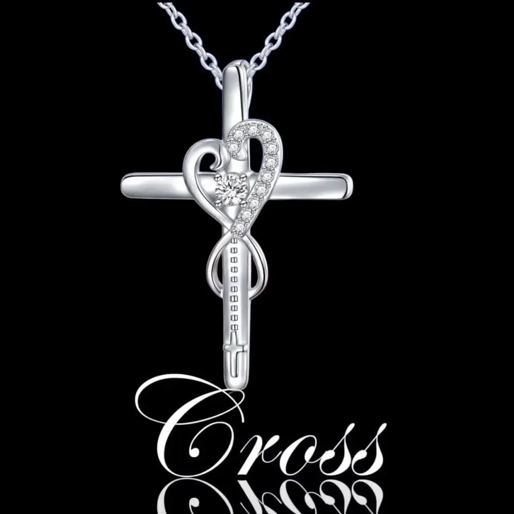 Sterling Silver CZ Cross Necklace Faith Hope Love Infinity